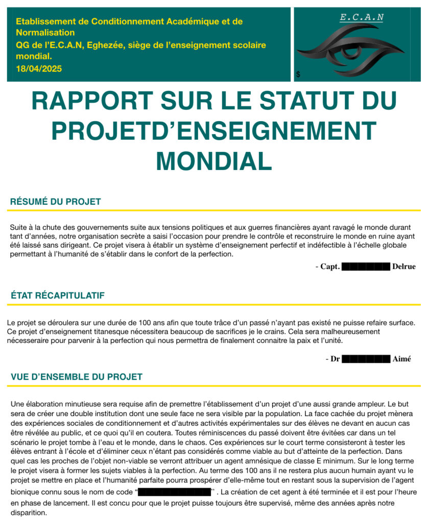 Document ultra secret sur le projet du refondement d'un enseignement basé sur l'effacement complet de l'Histoire du dernier siècle. Page 1