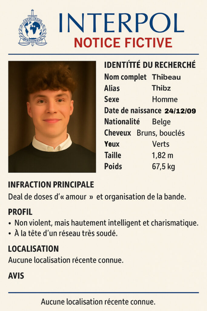 fiche interpol sur Thibeau Lambet, recherché pour organisation d'un trafic de "doses d'amour"